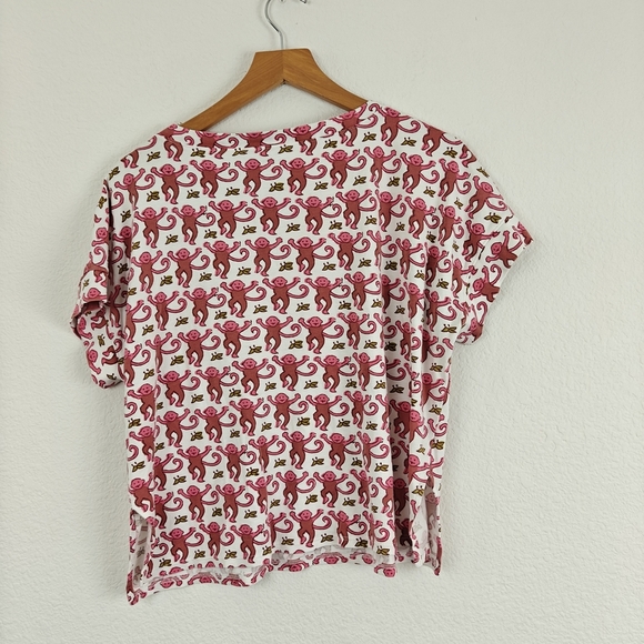 Roller Rabbit Pima Cotton Monkey Printed Short Sleeve Pajama T-shirt Size Small - Picture 11 of 14